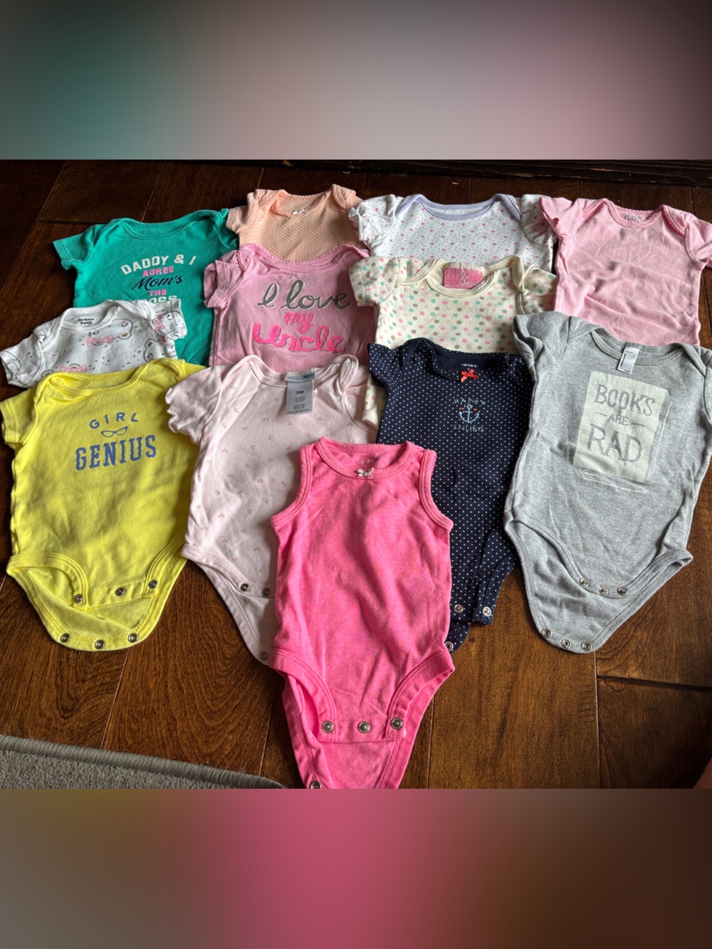 Lot of 12 Baby Girls Onesie Mix - Yellow, Teal, Pink, White, Peach
